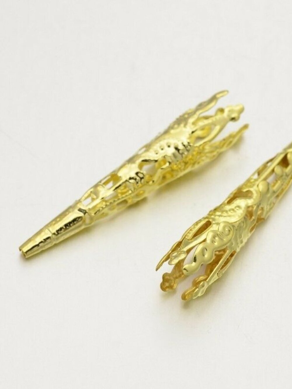 Lacy Filigree 14K Gold Plated Long Tapered Gothic Victorian Bead Caps 10 pcs